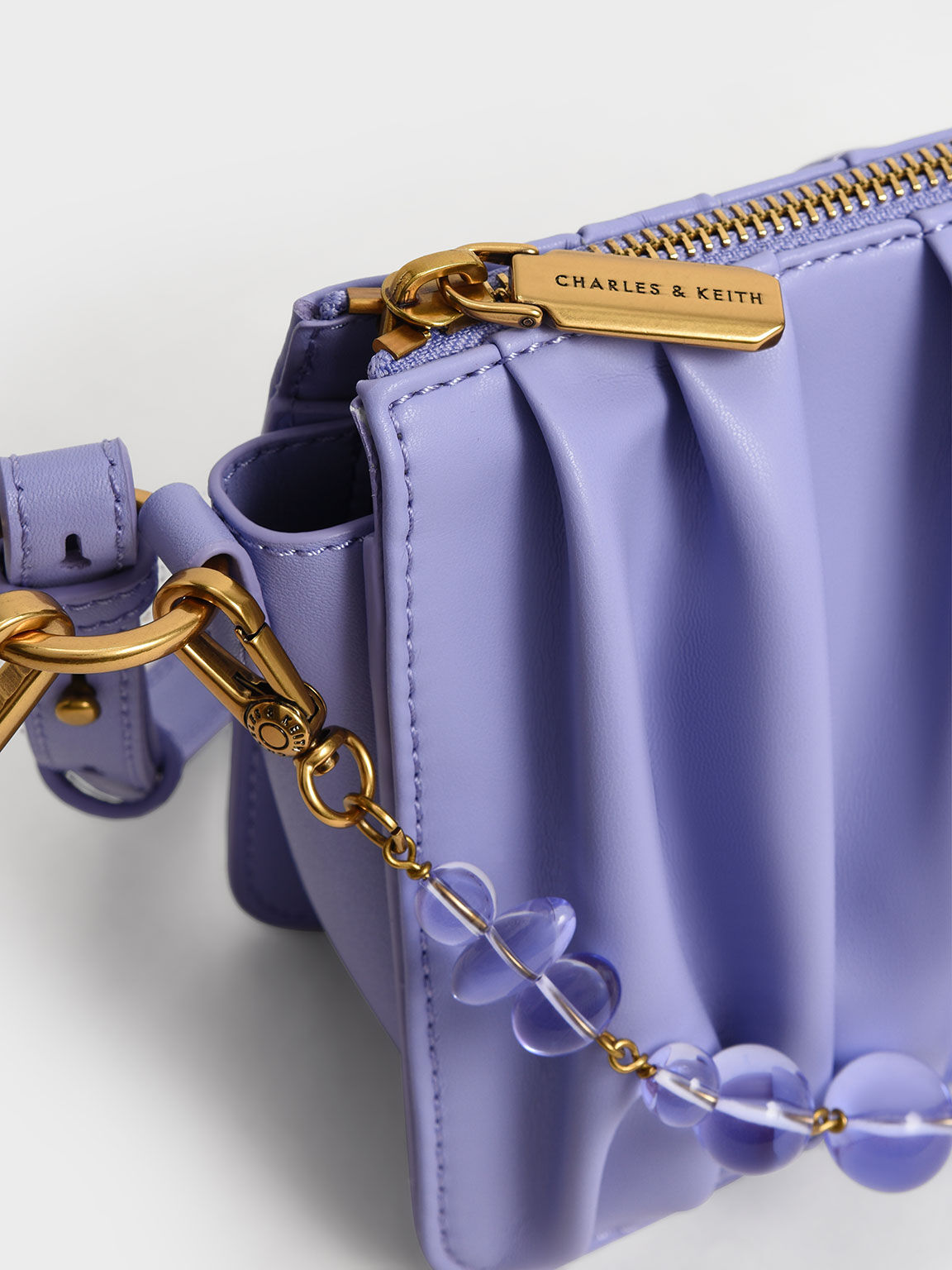 Ruched Bead-Handle Shoulder Bag, Lilac, hi-res