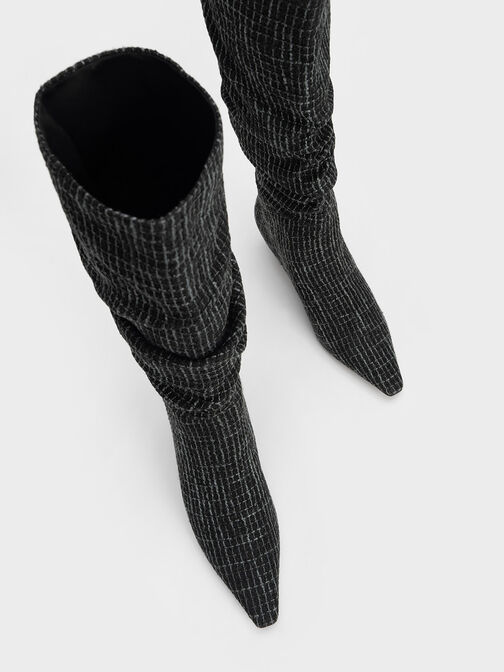 Kitten Heel Tweed Knee-High Boots, Multi, hi-res