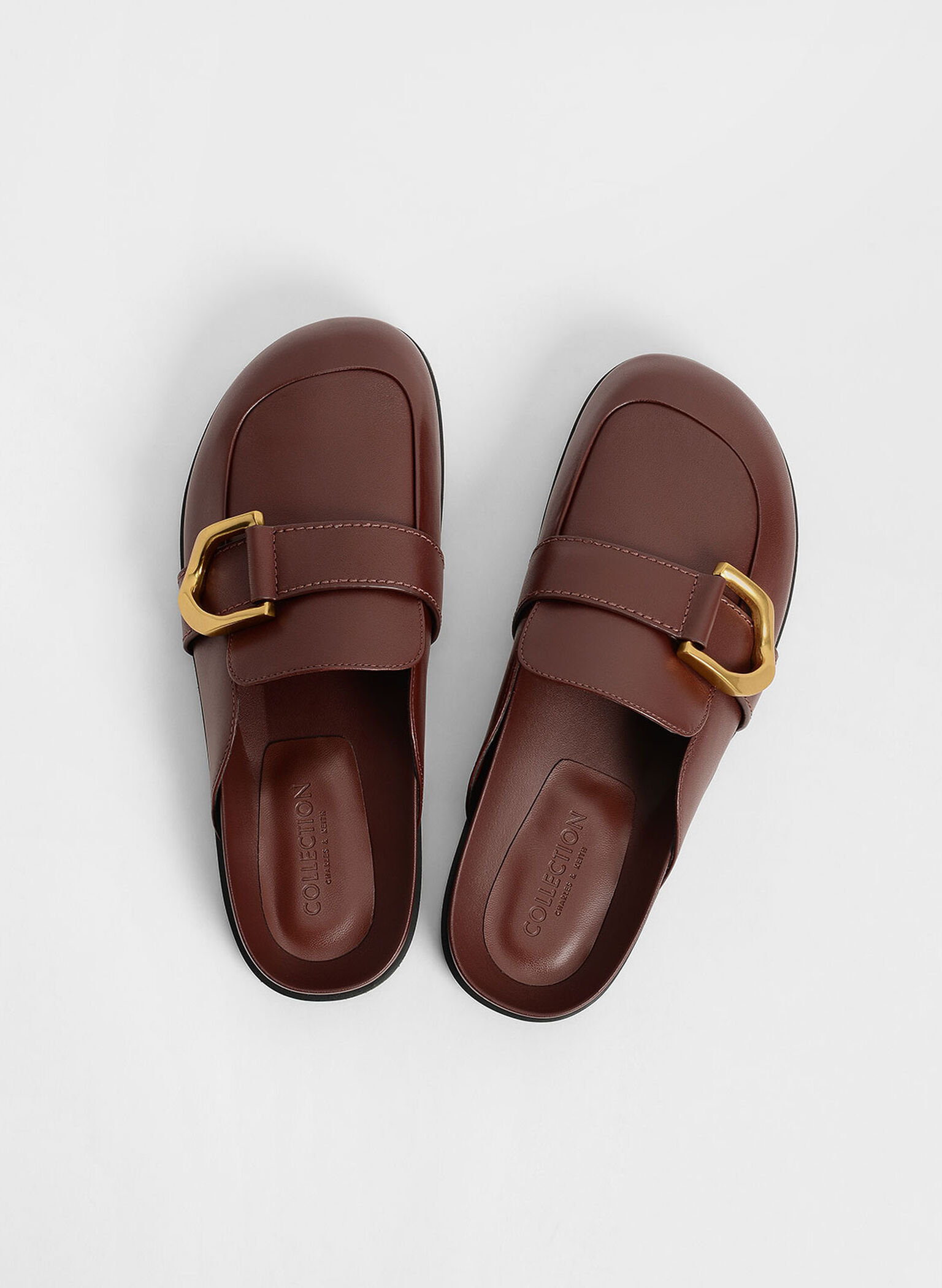Gabine Buckled Leather Loafer Mules​, Brown, hi-res