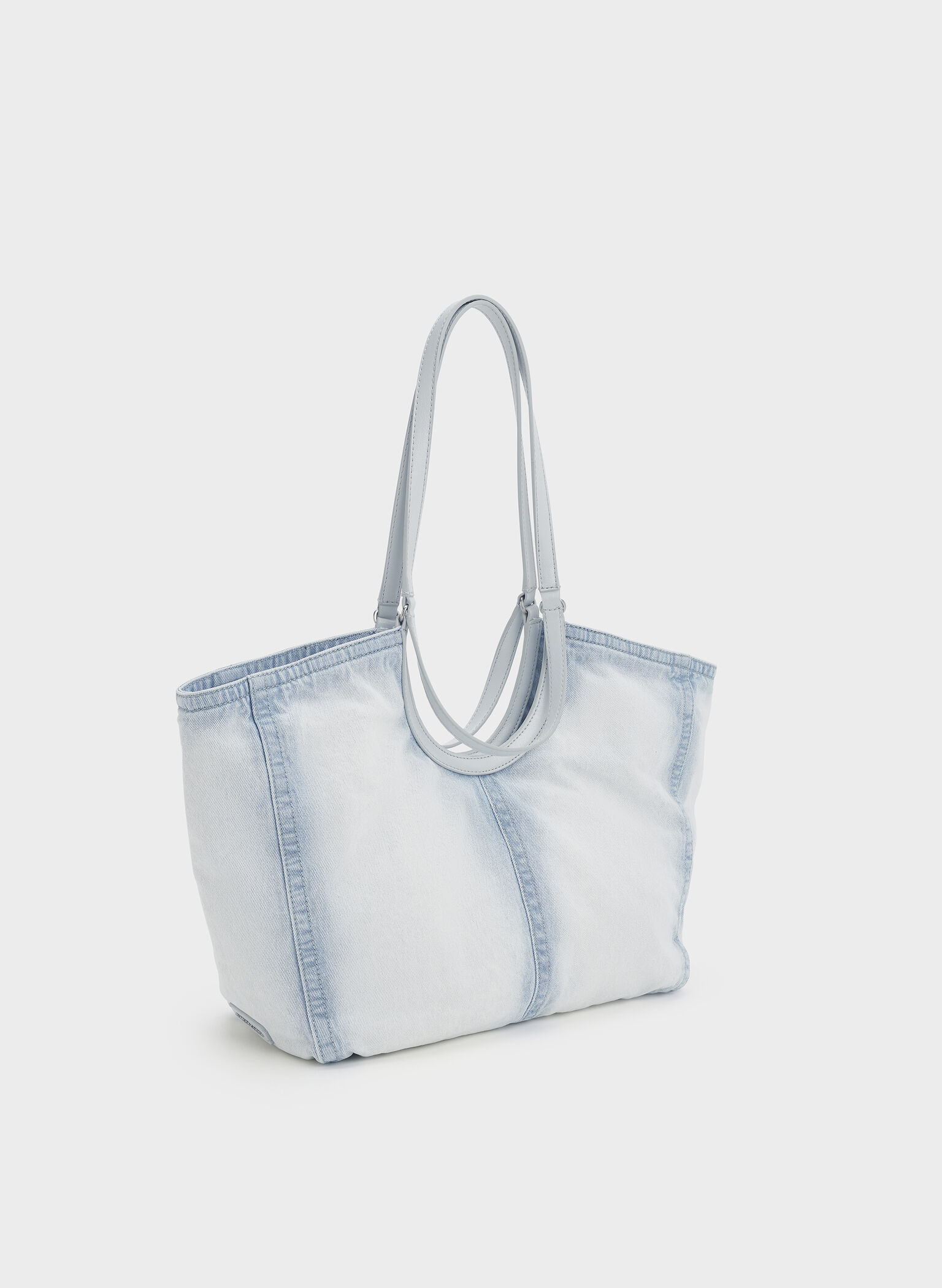 Bolso tote Ivette en denim lavado, Denim claro desgastado, hi-res