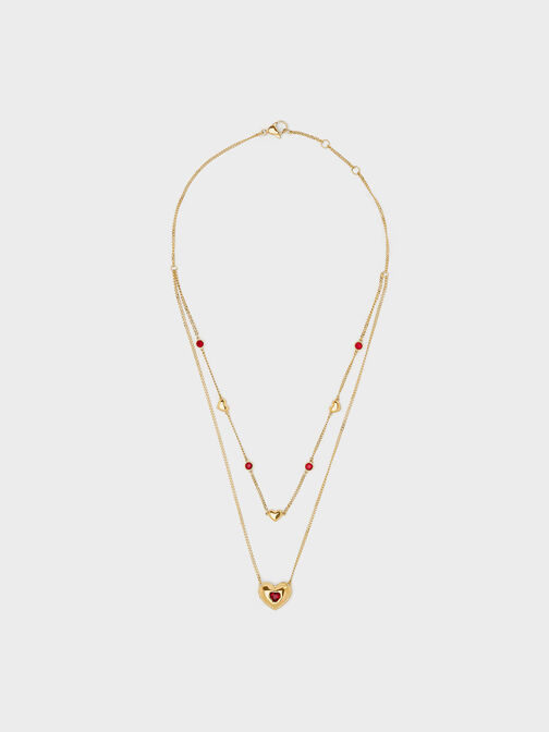 Bethania Heart Crystal Double Chain Necklace, Gold, hi-res