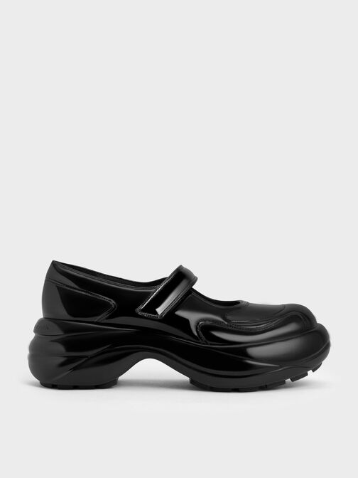 Roony Patent Mary Janes, Black, hi-res
