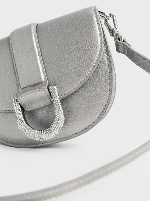 Mini Gabine Leather Saddle Bag, Pewter, hi-res