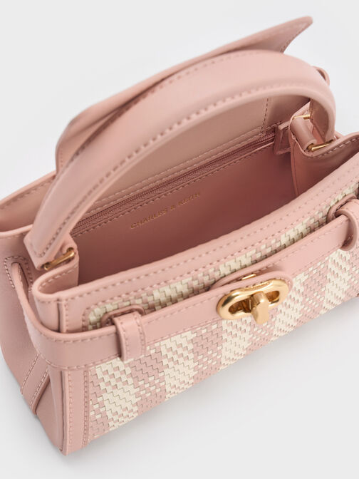 Aubrielle Checkered Top Handle Bag, Light Pink, hi-res