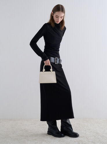 Bolso tote trapezoidal Sabine con asa anudada, Crema, hi-res
