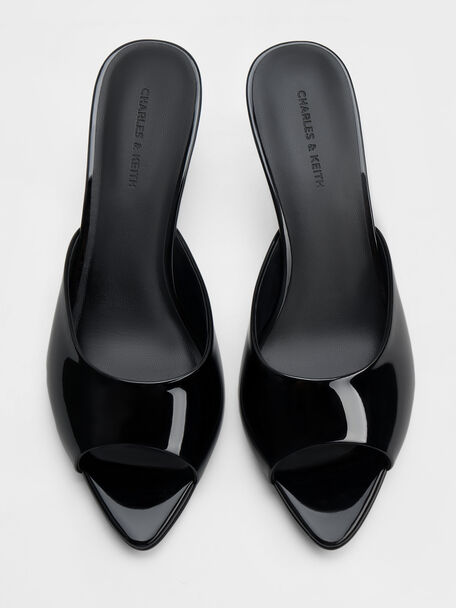 Patent Pointed Peep-Toe Heeled Mules, Black Patent, hi-res