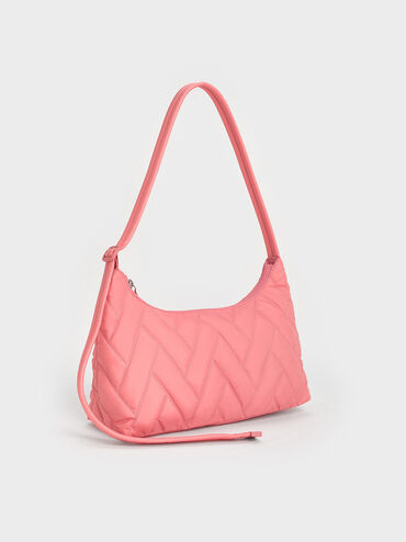 Nylon Chevron Shoulder Bag, Guava Pink, hi-res