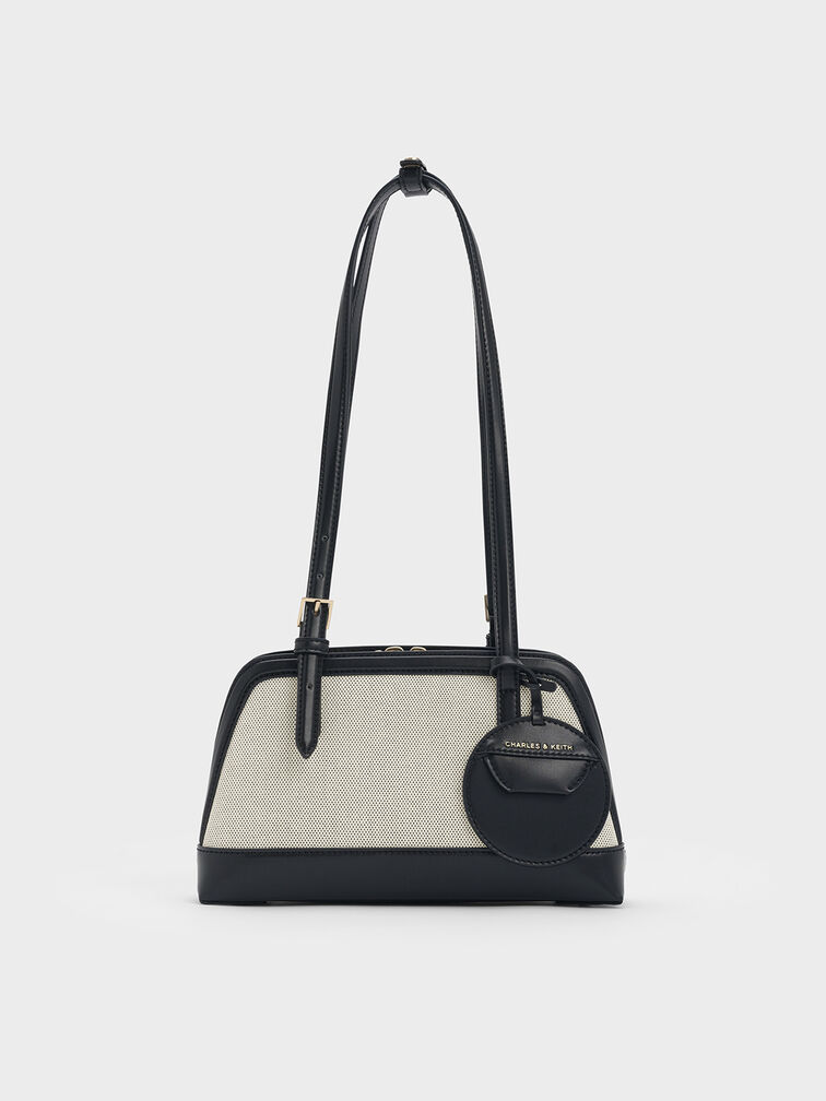 Bolso Enola de lona bicolor con asa alargada, Negro, hi-res