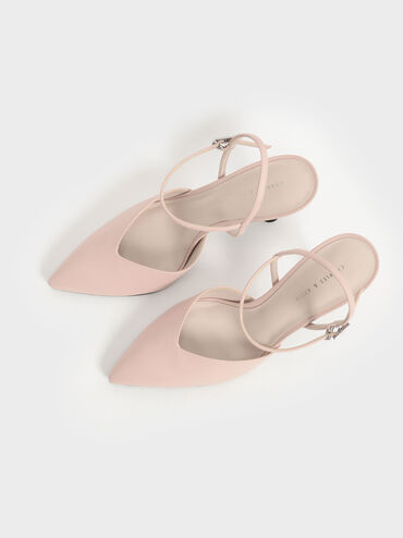 Sculptural Heel Ankle Strap Pumps, Nude, hi-res