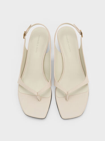 Rayne Square-Toe Kitten-Heel Thong Slingback Sandals, Blanco tiza, hi-res