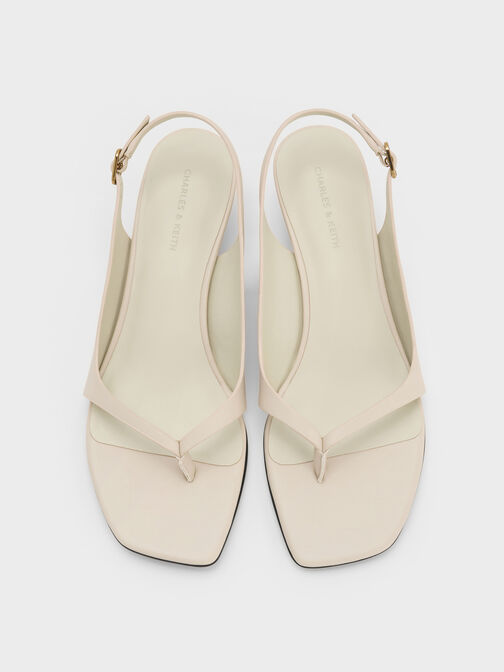 Rayne Square-Toe Kitten-Heel Thong Slingback Sandals, Chalk, hi-res
