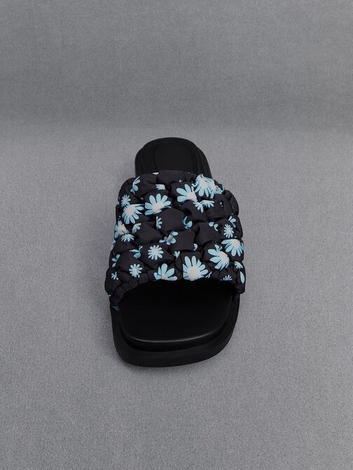 Nylon Puffy Floral-Print Sandals, Multi, hi-res