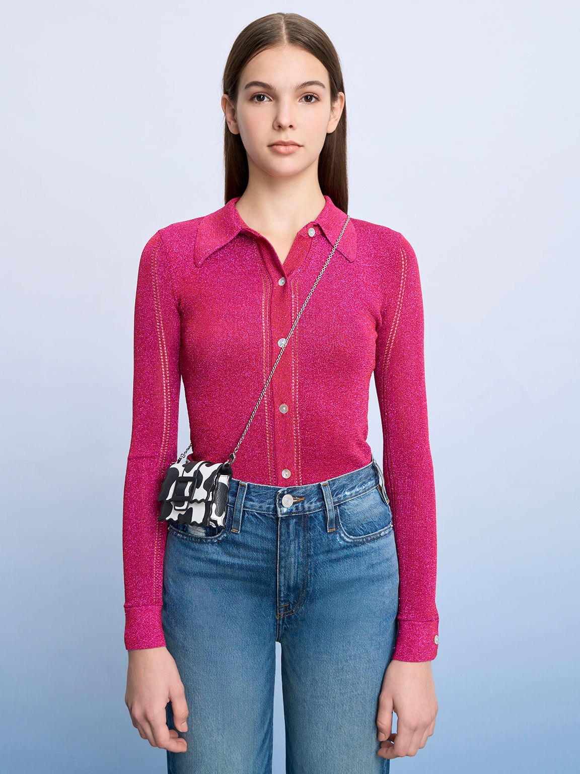 Minibolso con ribete festoneado y estampado de vaca Waverly, Blanco tiza, hi-res