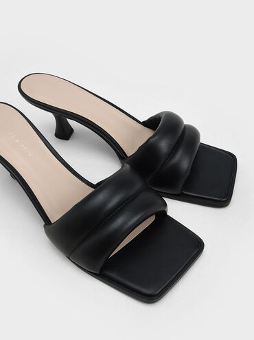 Padded Square Toe Mules, Black, hi-res