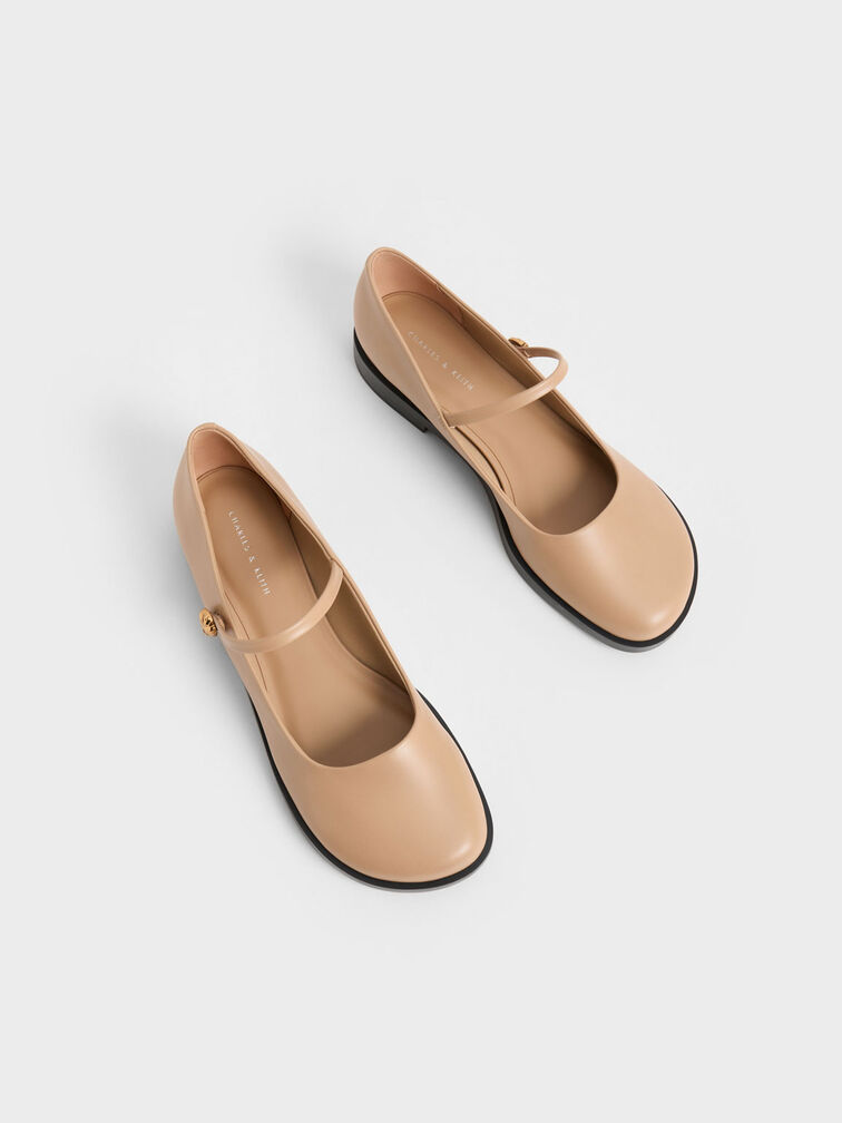 Metallic Accent Mary Janes, Nude, hi-res