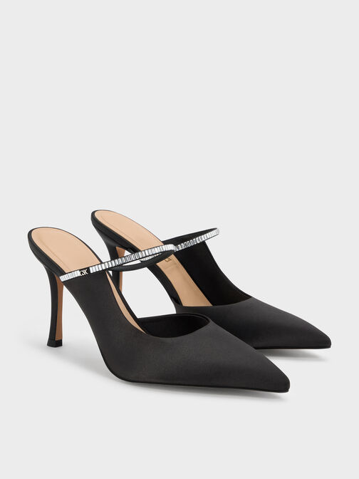 Gem D'Orsay Stiletto Mules, Black Textured, hi-res