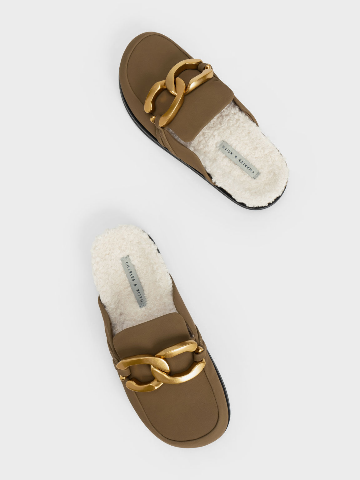 Metallic Accent Furry Loafer Mules, Olive, hi-res