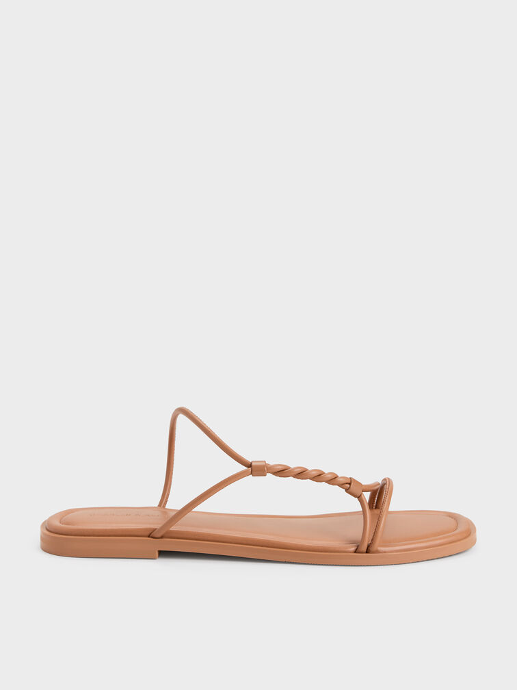 Fianna Twist-Strap Slide Sandals, Tan, hi-res