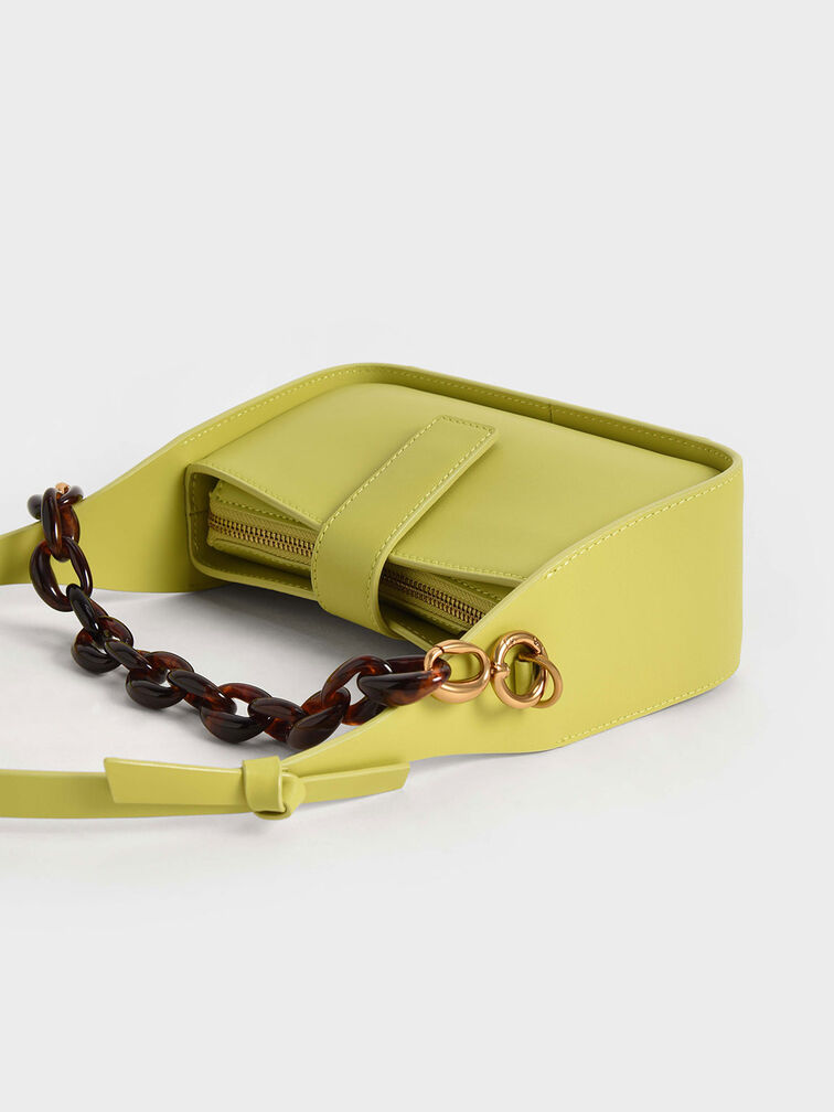 Leather Chain-Link Bag, Green, hi-res