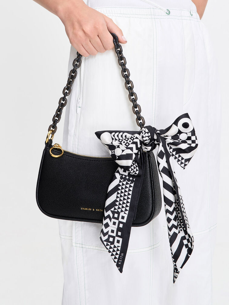 Alcott Scarf Chain-Link Shoulder Bag, Black, hi-res