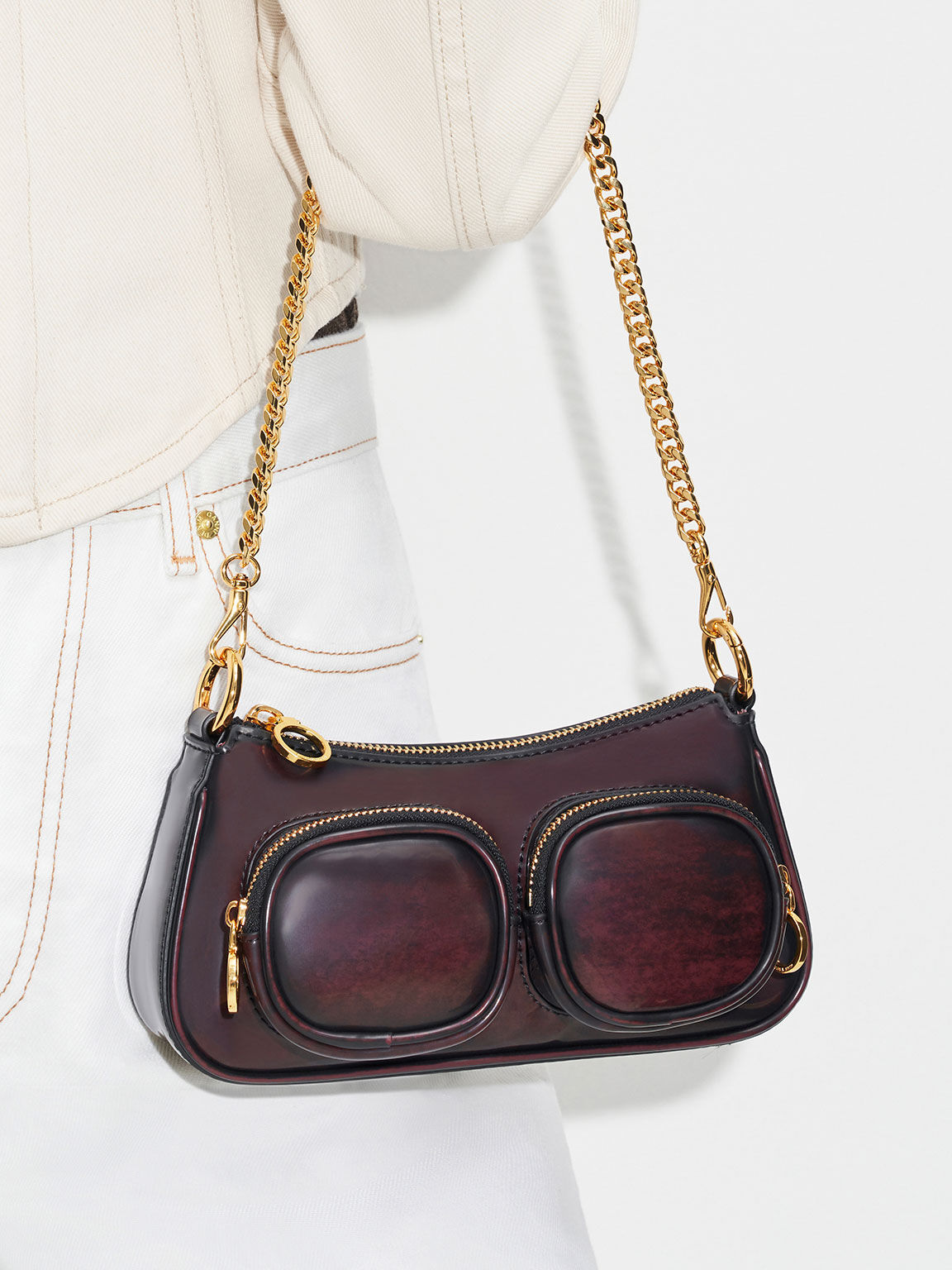 Letitia Chain-Link Shoulder Bag, Dark Chocolate, hi-res