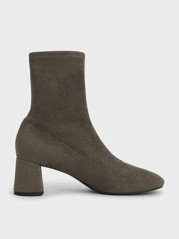 Textured Sculptural Heel Ankle Boots, Military Green, hi-res