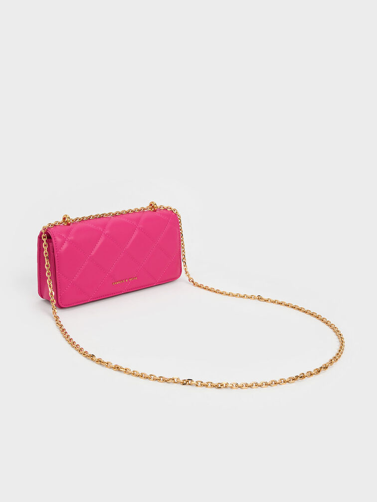 Paffuto Chain Handle Quilted Long Wallet, Fuchsia, hi-res