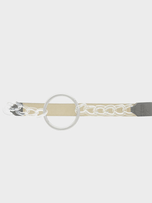 Chain Detail Mid-Waist Belt, Pewter, hi-res