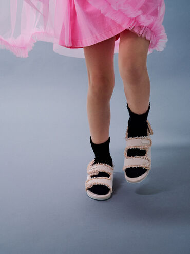Girls' Elastane Pearl-Embellished Flatform Sandals, Light Pink, hi-res