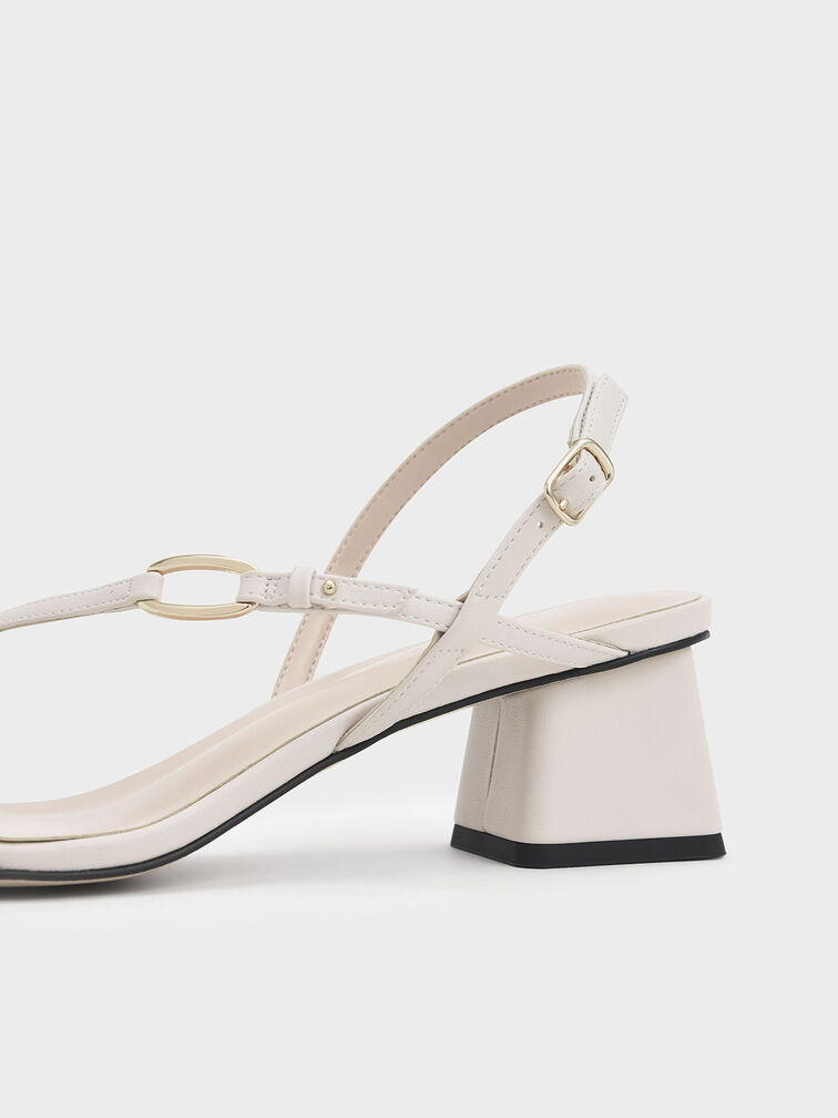 Metallic Accent Strappy Block Heel Sandals, White, hi-res