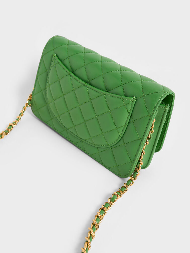 Quilted Push-Lock Clutch, Green, hi-res