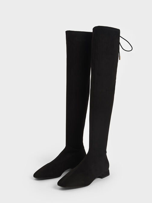 Textured Thigh High Boots, Black, hi-res