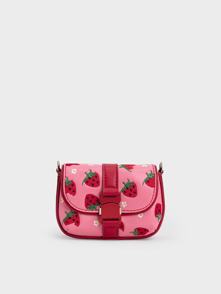 Zetta Belt Buckle Strawberry-Print Mini Bag, Pink, hi-res