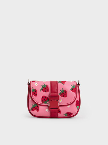 Zetta Belt Buckle Strawberry-Print Mini Bag, Pink, hi-res