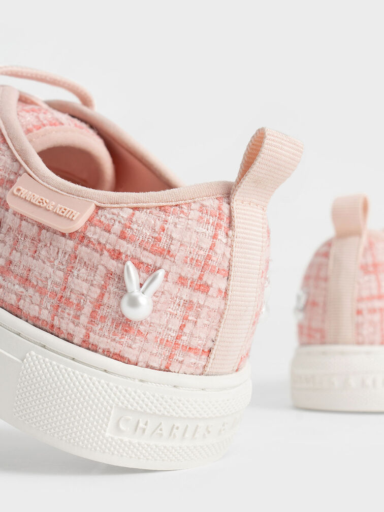Girls' Bunny Tweed Sneakers, Pink, hi-res