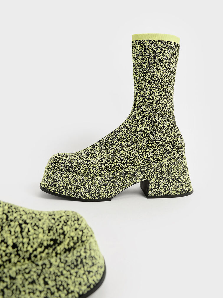 Knitted Platform Sock Boots, Yellow, hi-res