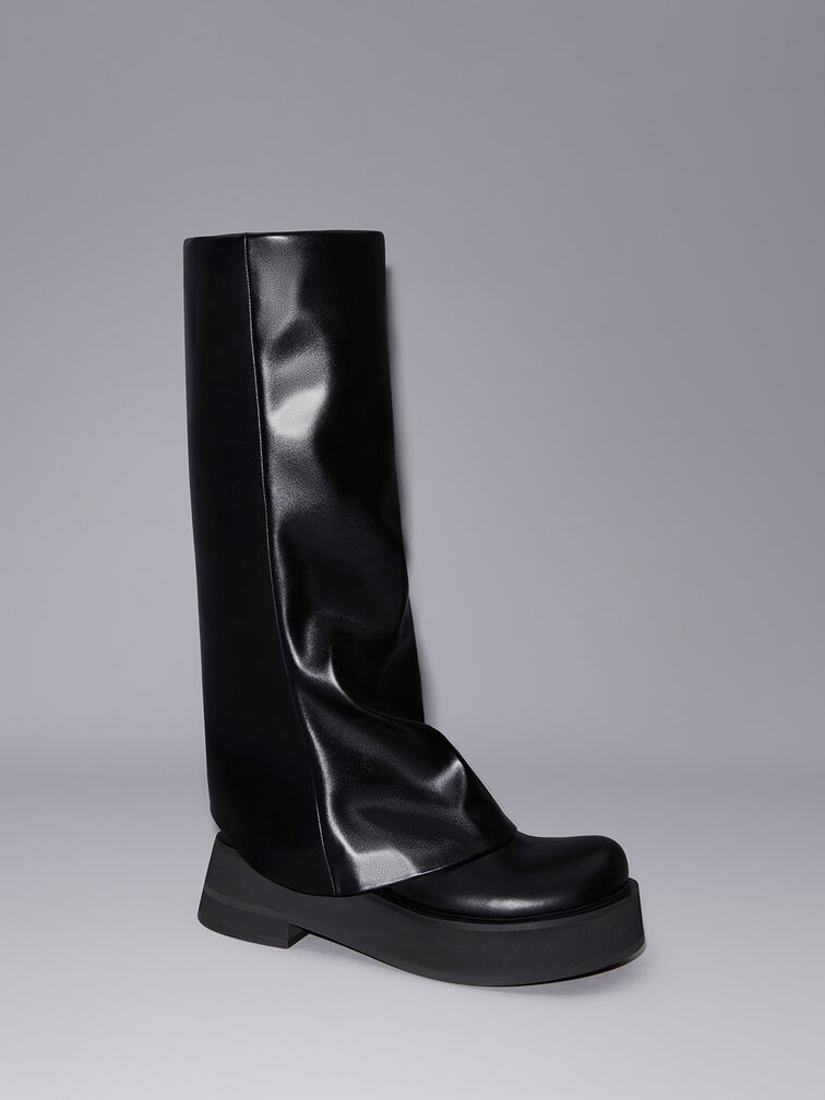 Botas Evie a la rodilla con tacón de bloque y plataforma, Negro, hi-res