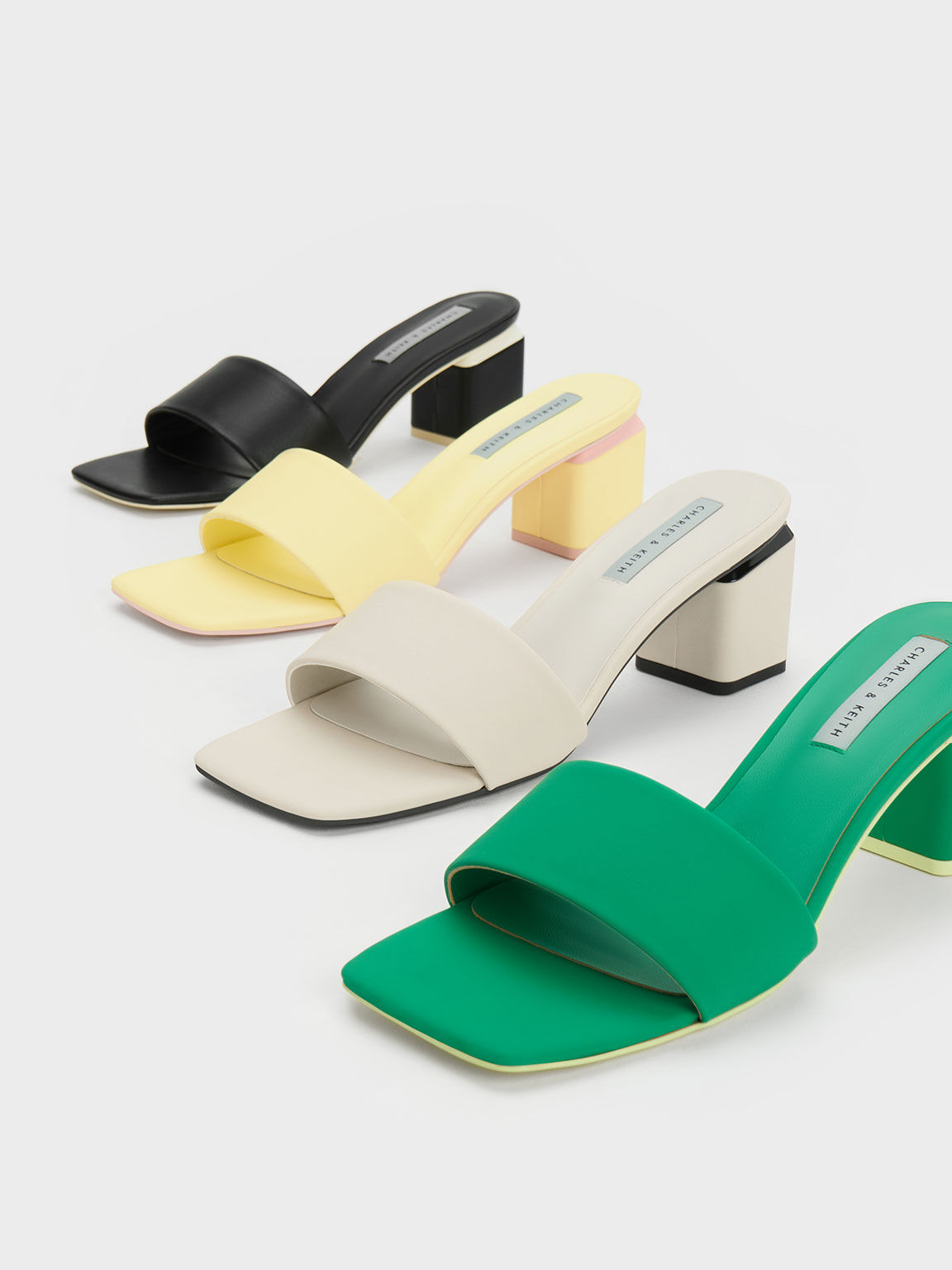 Square Block Heel Mules Green