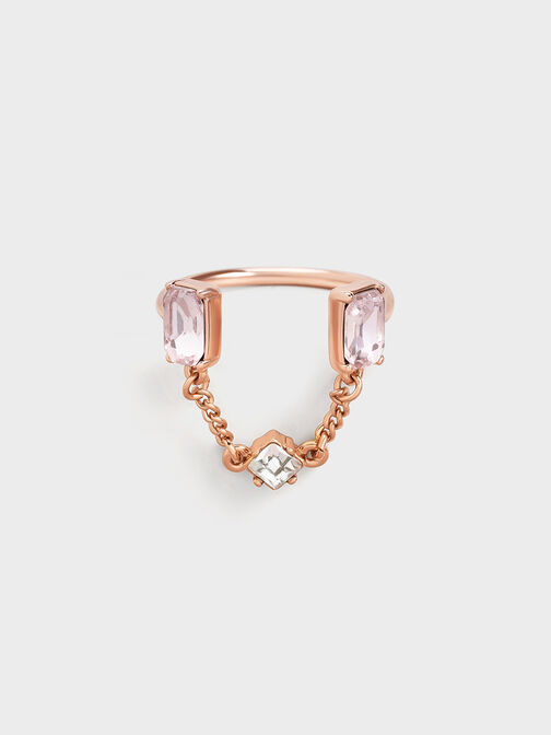 Zira Crystal Chain-Link Open Ring, Rose Gold, hi-res