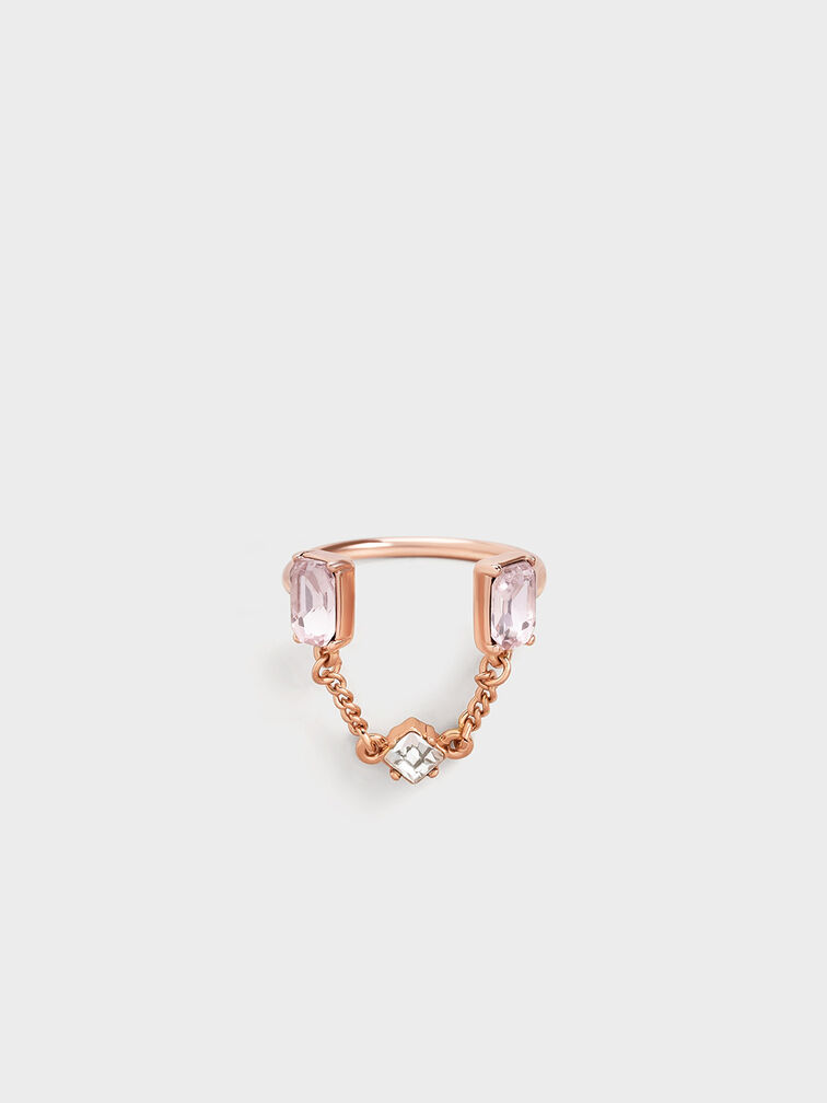 Zira Crystal Chain-Link Open Ring, Rose Gold, hi-res