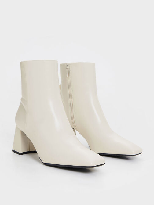 Curved Block Heel Ankle Boots, Chalk, hi-res