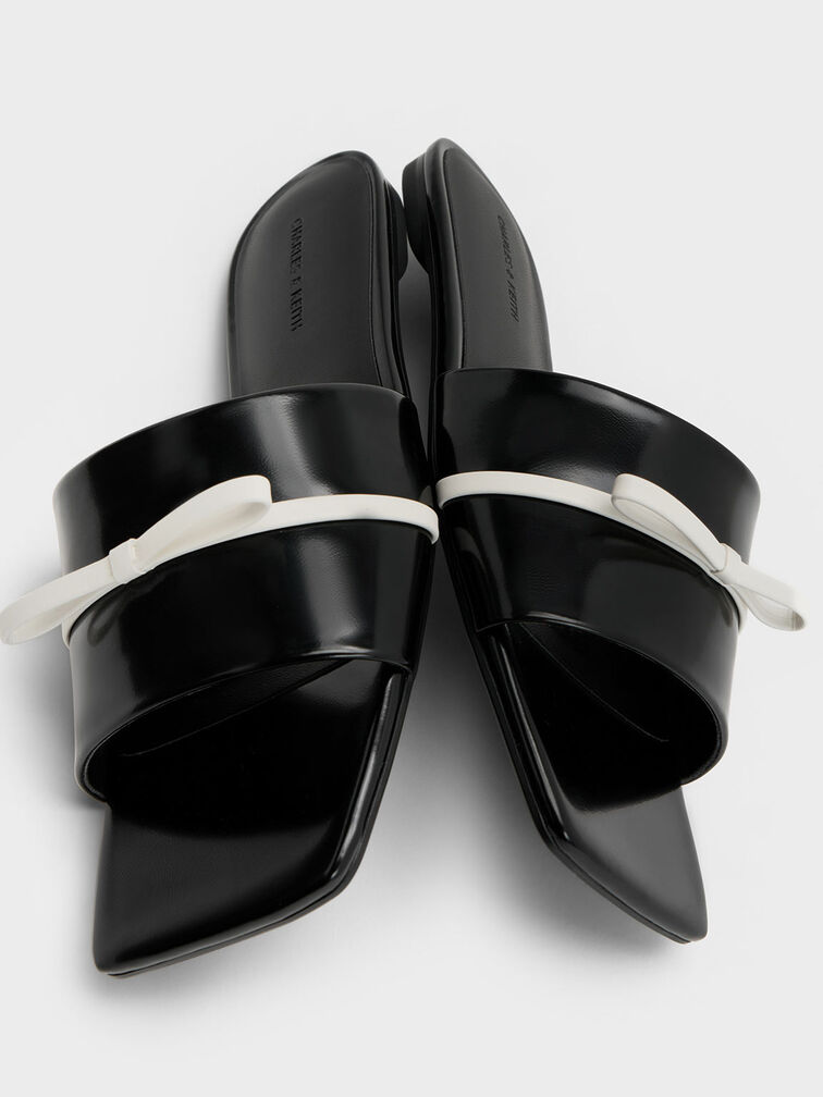 Sandalias slide bicolor con lazo, Negro pulido, hi-res