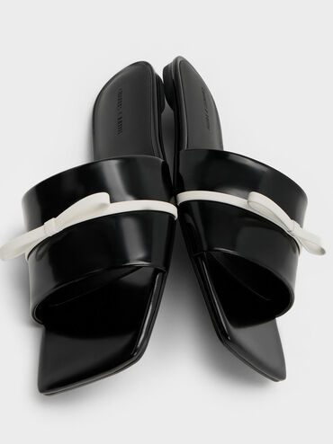 Two-Tone Bow Slide Sandals, Black Box, hi-res