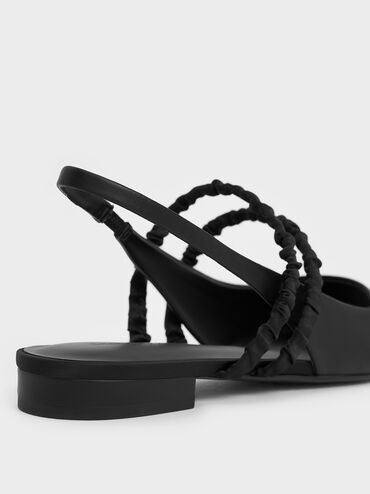 Bailarinas Mary Janes con tira arrugada de poliéster reciclado, Negro, hi-res