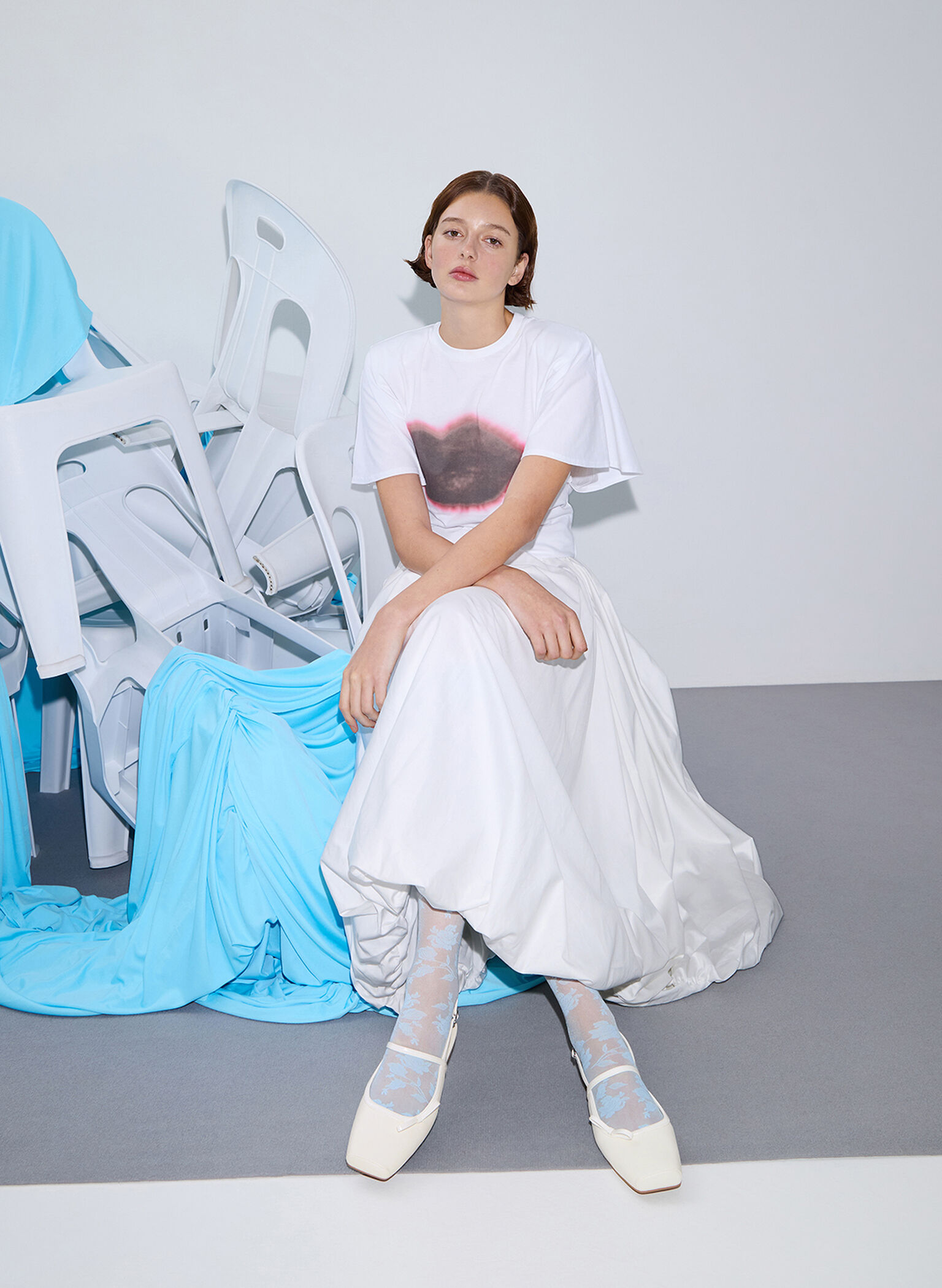 Merceditas planas slingback con lazo, Blanco, hi-res