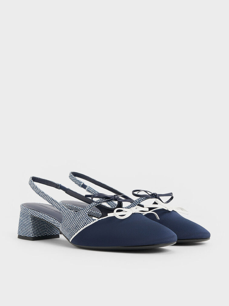 Dorri Textured Double-Bow Slingback Pumps, Dark Blue, hi-res