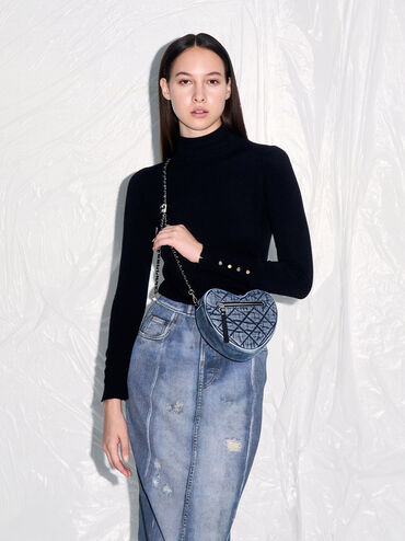 Philomena Denim Quilted Heart Crossbody Bag, Denim Blue, hi-res