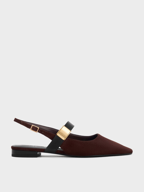 Yvette Faux Suede Pointed-Toe Mary Jane Flats, Dark Brown, hi-res