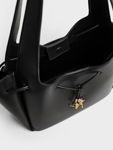 Mila Metallic-Knot Drawstring Tote Bag, Black, hi-res