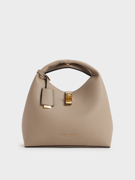 Bolso saco Chance con cierre de giro, Gris pardo, hi-res
